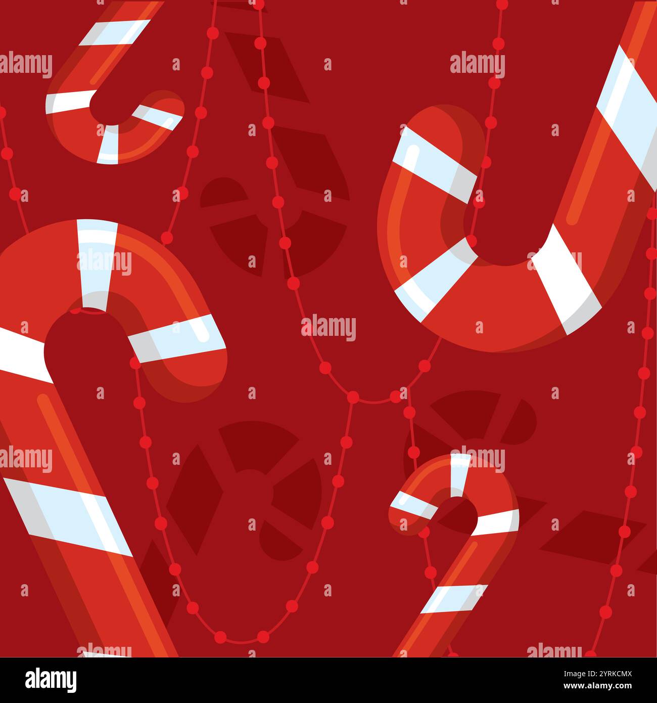 Candy canes and garlands on red background Vector Stock Vector