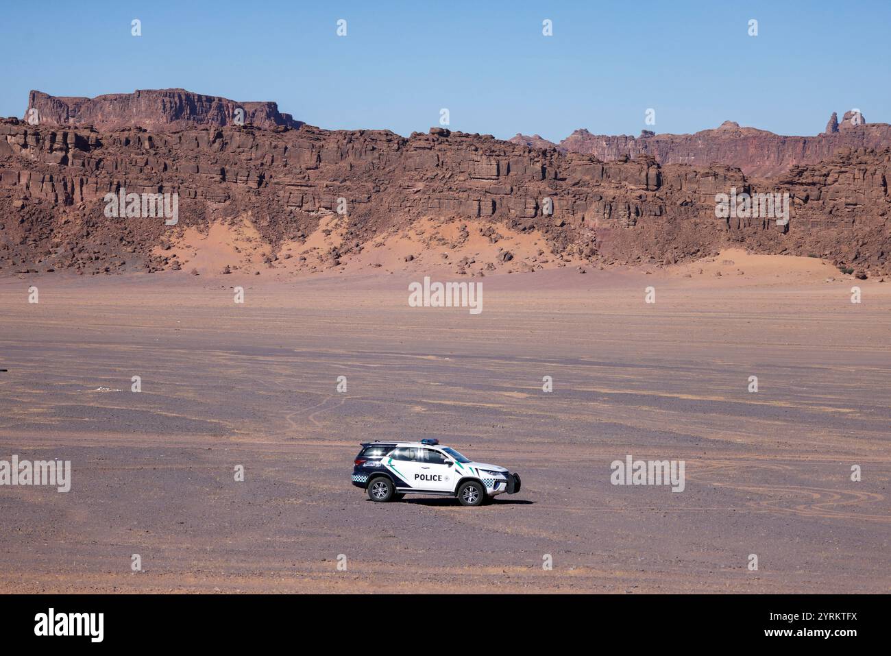 Al Ula, Saudi Arabia. 04th Dec, 2024. A police car patrols near the archaeological site of al-Hijr (Hegra), near the northwestern Saudi city of AlUla, on December 4, 2024. Photo by Ludovic Marin/Pool/ABACAPRESS.COM Credit: Abaca Press/Alamy Live News Stock Photo