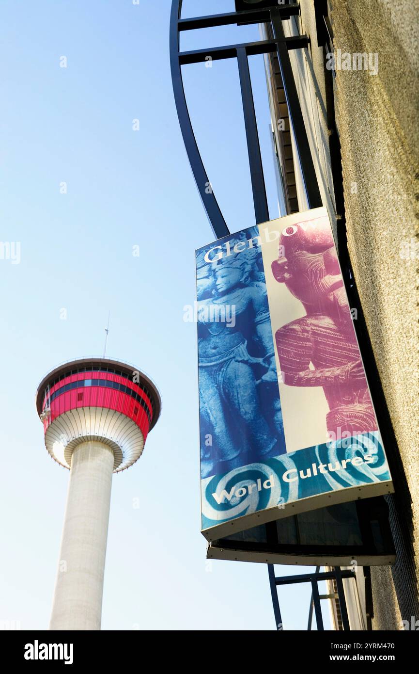 Banner for the Glenbow Museum and Calgary Tower. Calgary. Alberta, Canada Stock Photo