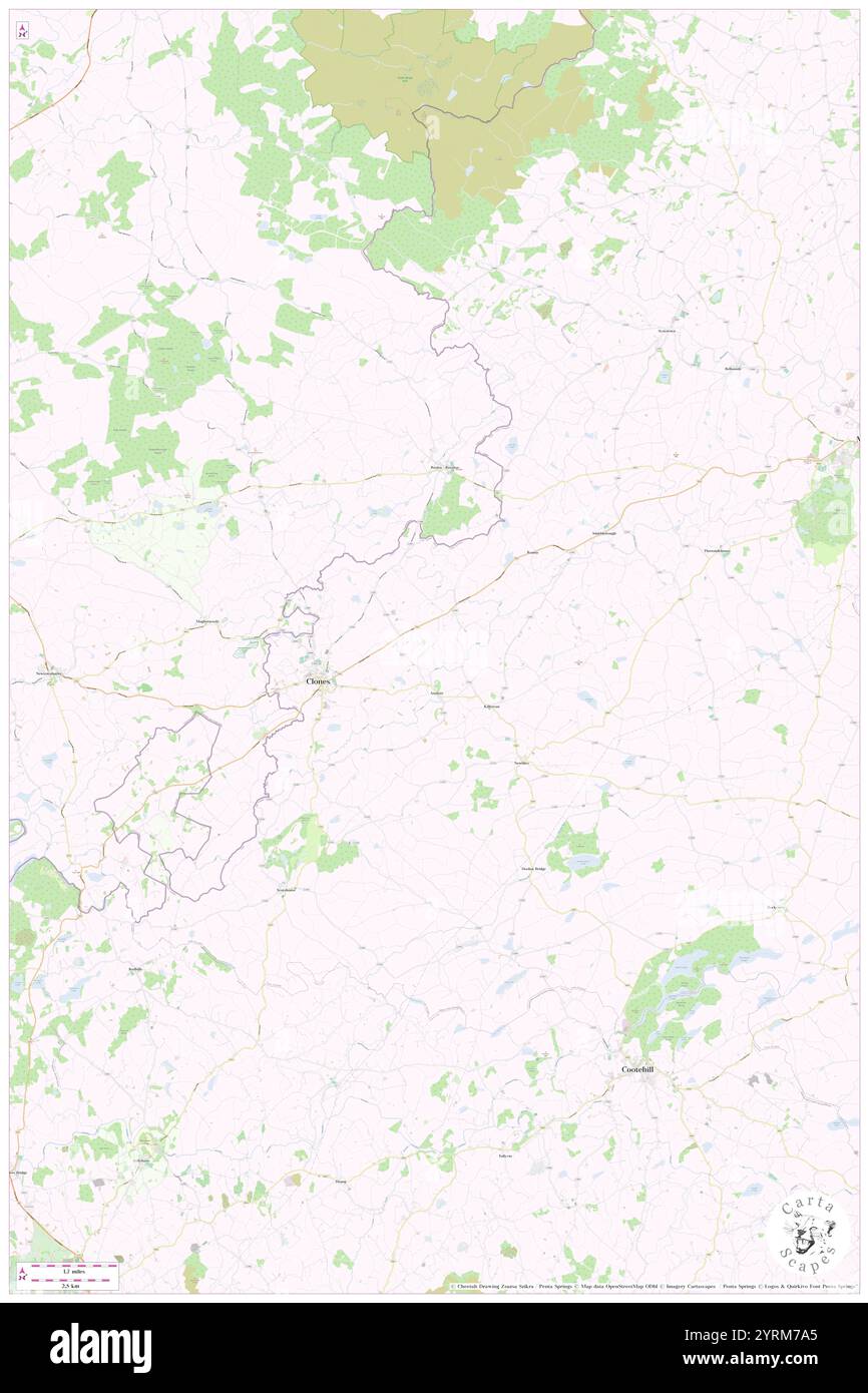 Clones, County Monaghan, IE, Ireland, Ulster, N 54 10' 59'', S 7 13' 59'', map, Cartascapes Map published in 2024. Explore Cartascapes, a map revealing Earth's diverse landscapes, cultures, and ecosystems. Journey through time and space, discovering the interconnectedness of our planet's past, present, and future. Stock Photo