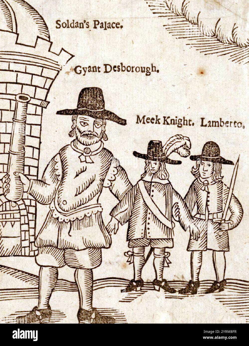 Satirical?illustration of 1661 showing 'Gyant Desborough' brandishing a ...