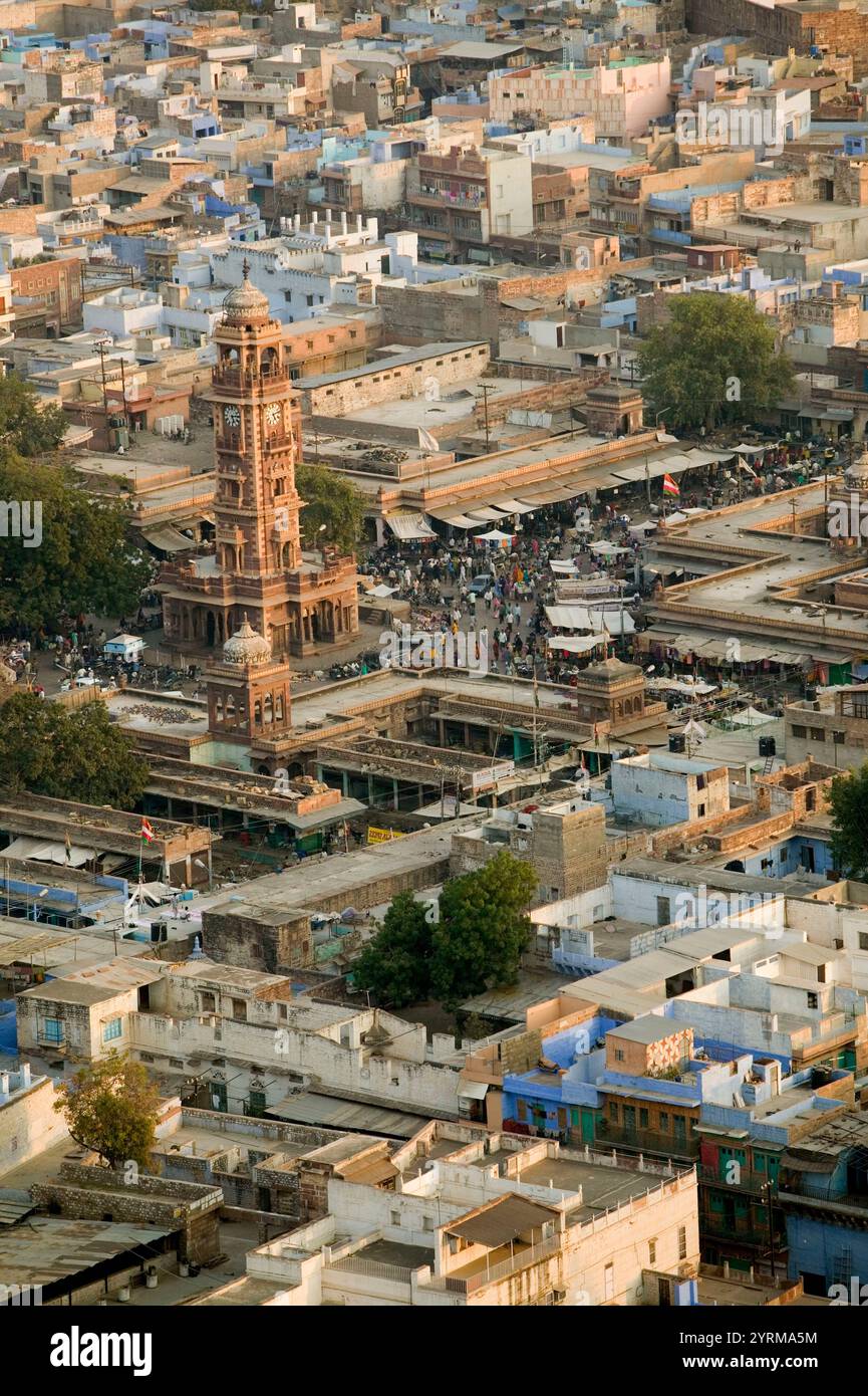 View of Clock Tower and Sadar Market from Meherangarh Fort. Jodhpur. Rajasthan. India. Stock Photo