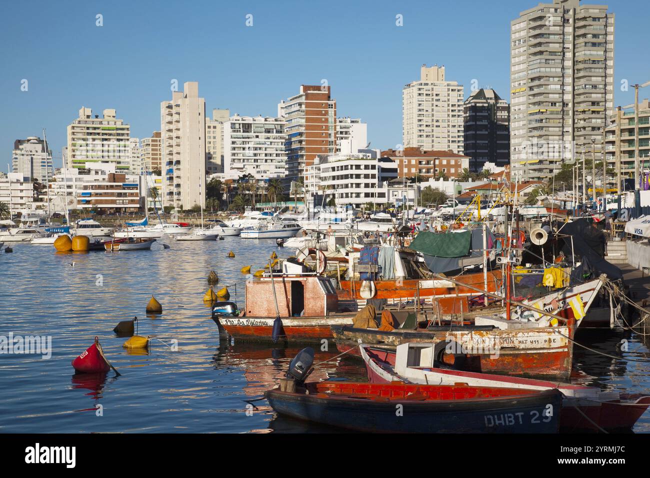 Amerika, Aussen, Draussen, Farbe, Fischerboot, Fischerboote, Hafen, Häfen, Horizontal, Jacht, Jachten, Länder, Plätze der Welt, Punta del Este, Reisen Stock Photo
