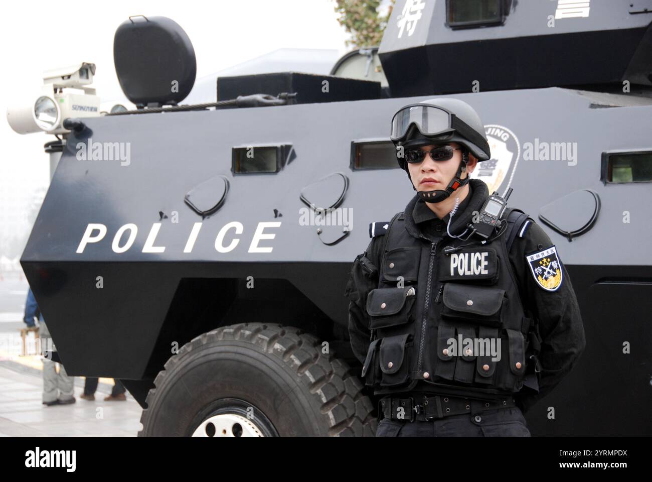 The Beijing Special Weapons and Tactics Unit (SWAT); also known as Beijing Special Police Force[ is a police tactical unit in the People's Republic of China that deals with incidents beyond the capabilities of normal patrol officers such as hostage situations, high risk warrants and riot control Stock Photo