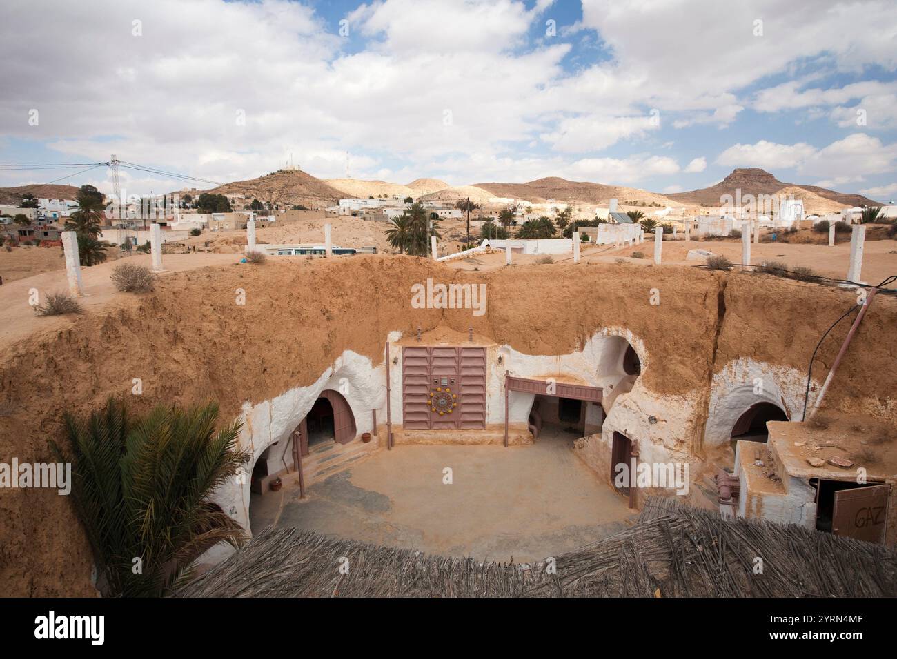 Tunisia, Ksour Area, Matmata, elevated view of underground Hotel Sidi ...