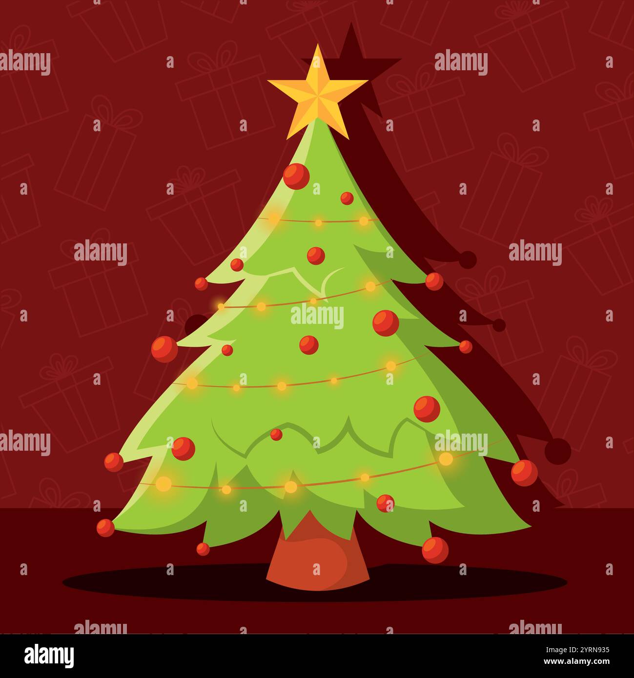 Christmas tree with golden star and lights Vector Stock Vector Image ...