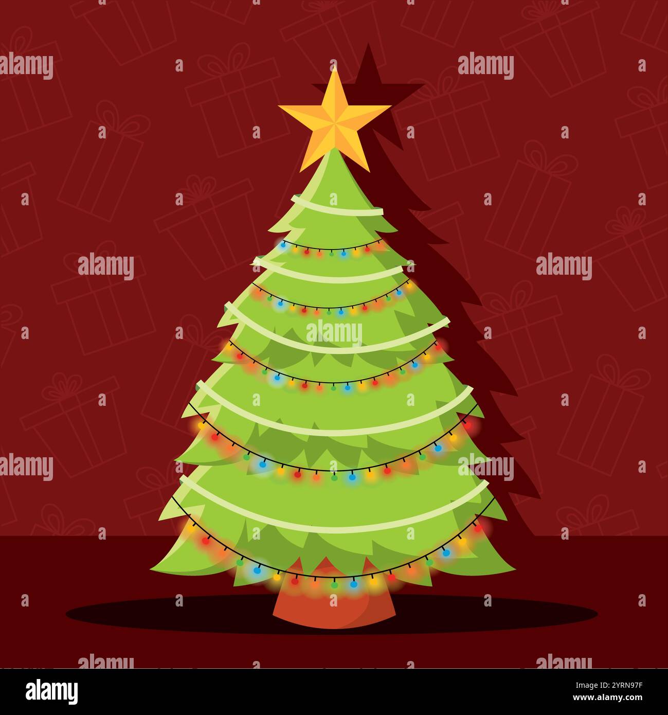 Christmas tree with golden star and lights Vector Stock Vector Image ...