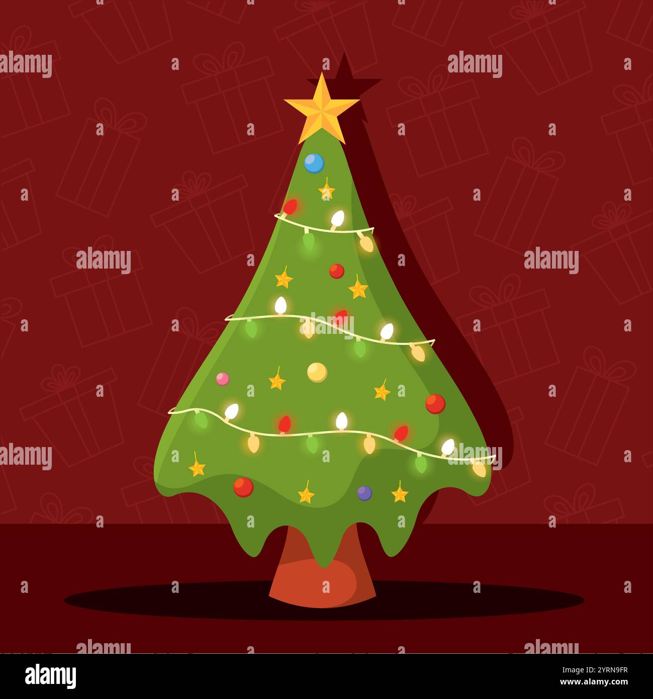 Christmas tree with golden star and lights Vector Stock Vector Image ...