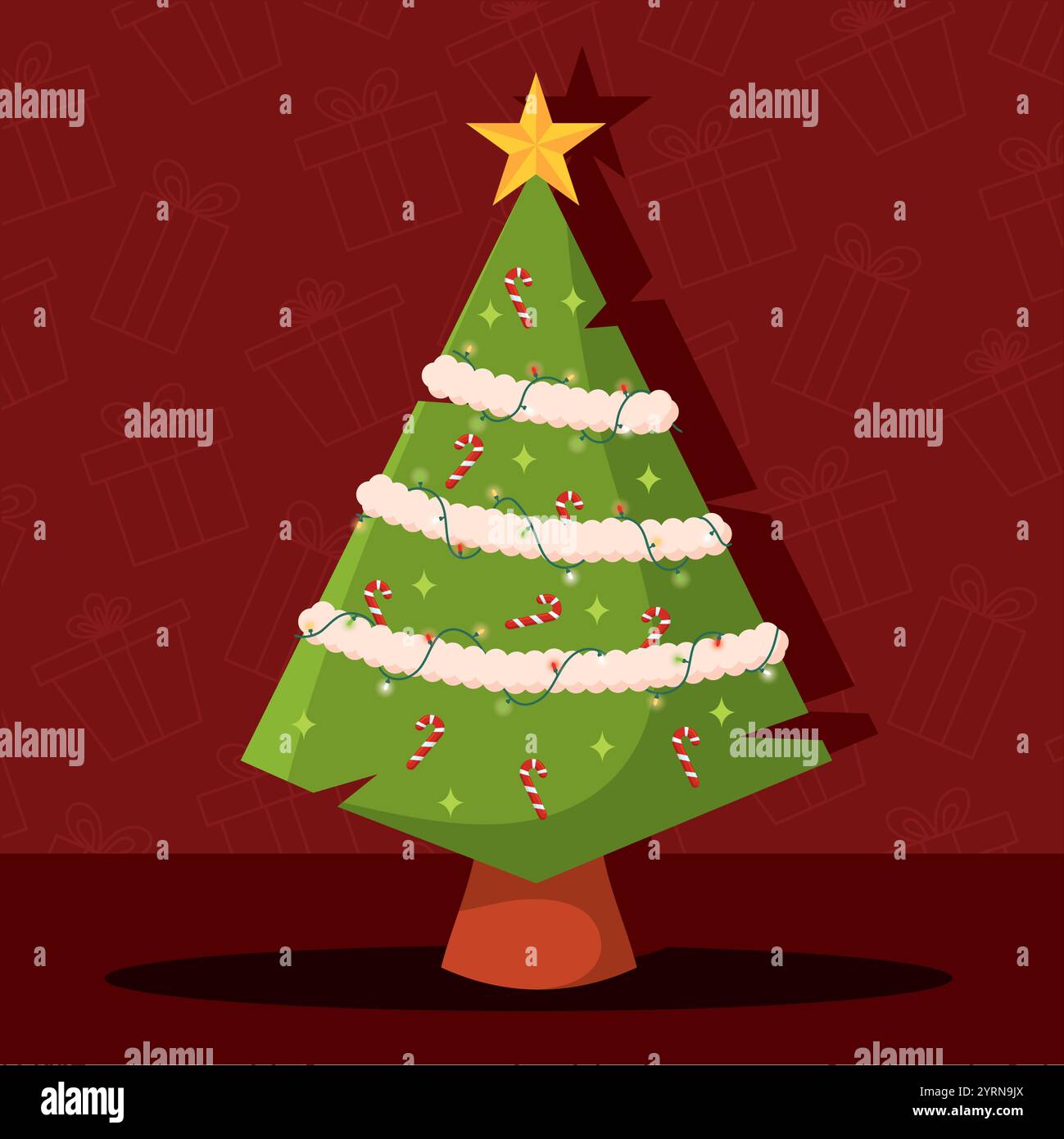 Christmas tree with golden star and lights Vector Stock Vector Image ...
