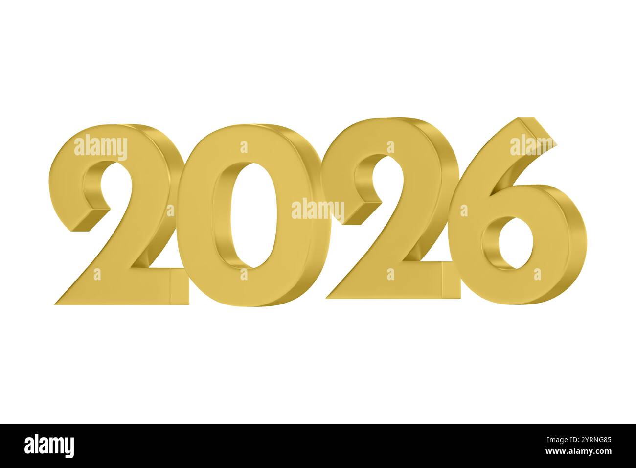 3D vector numbers 2026 in a gold color. Design object for New Year greeting cards, advertising banners. Metal numbers are bold and sleek, and with sha Stock Vector