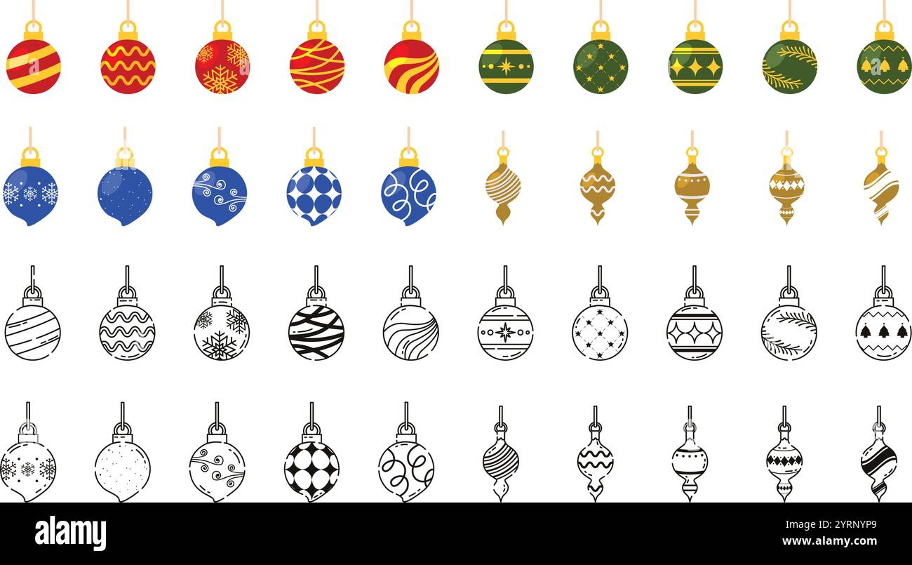 Christmas ornaments set with festive patterns Vector Stock Vector Image ...