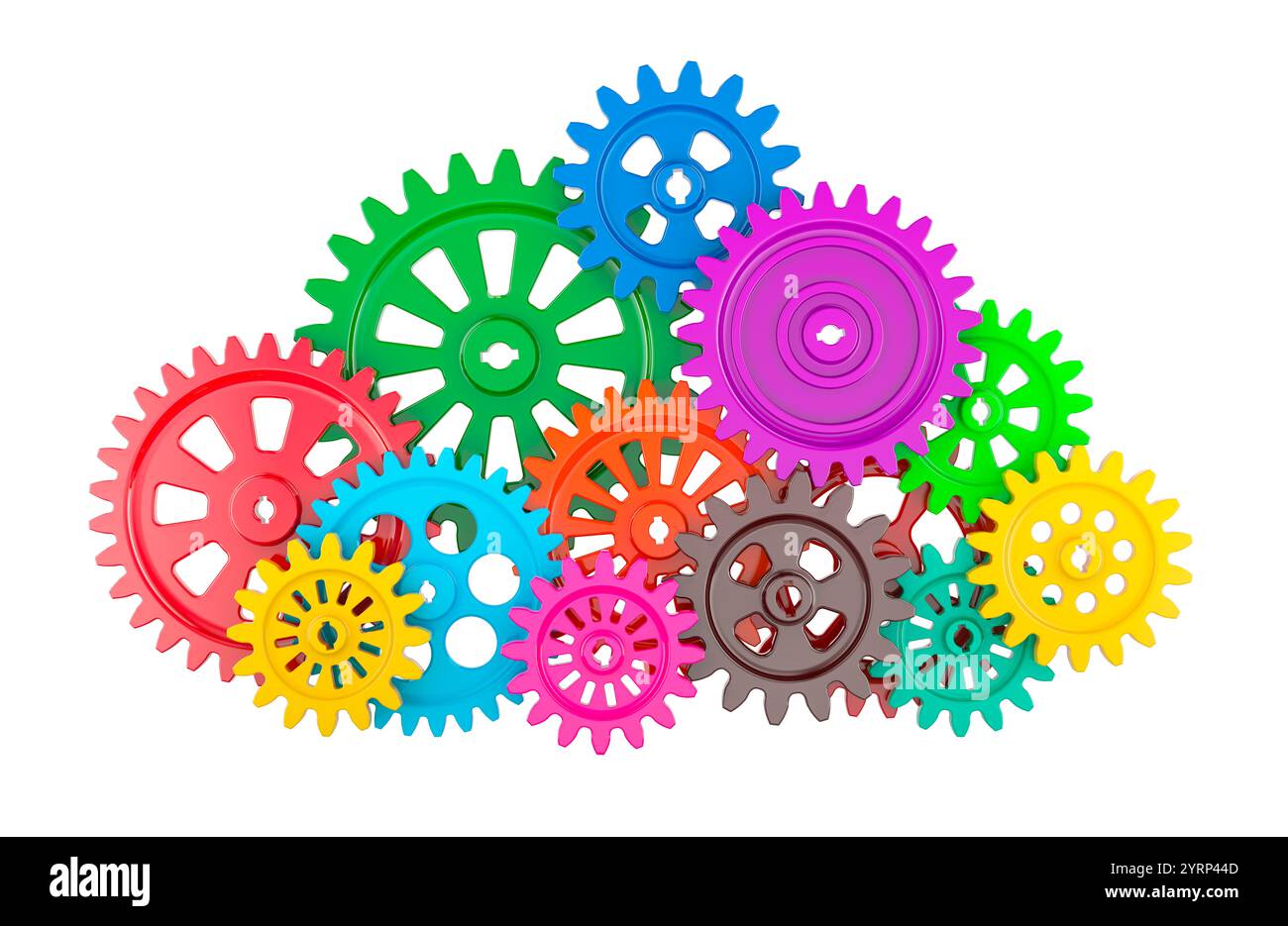 Cloud computing from cogwheels, 3D rendering isolated on white background Stock Photo