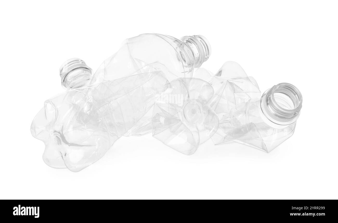 Crumpled empty plastic bottles isolated on white Stock Photo - Alamy