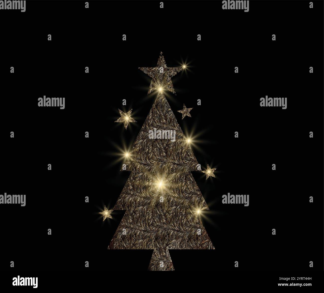 Golden christmas tree shining on black background Stock Vector Image ...