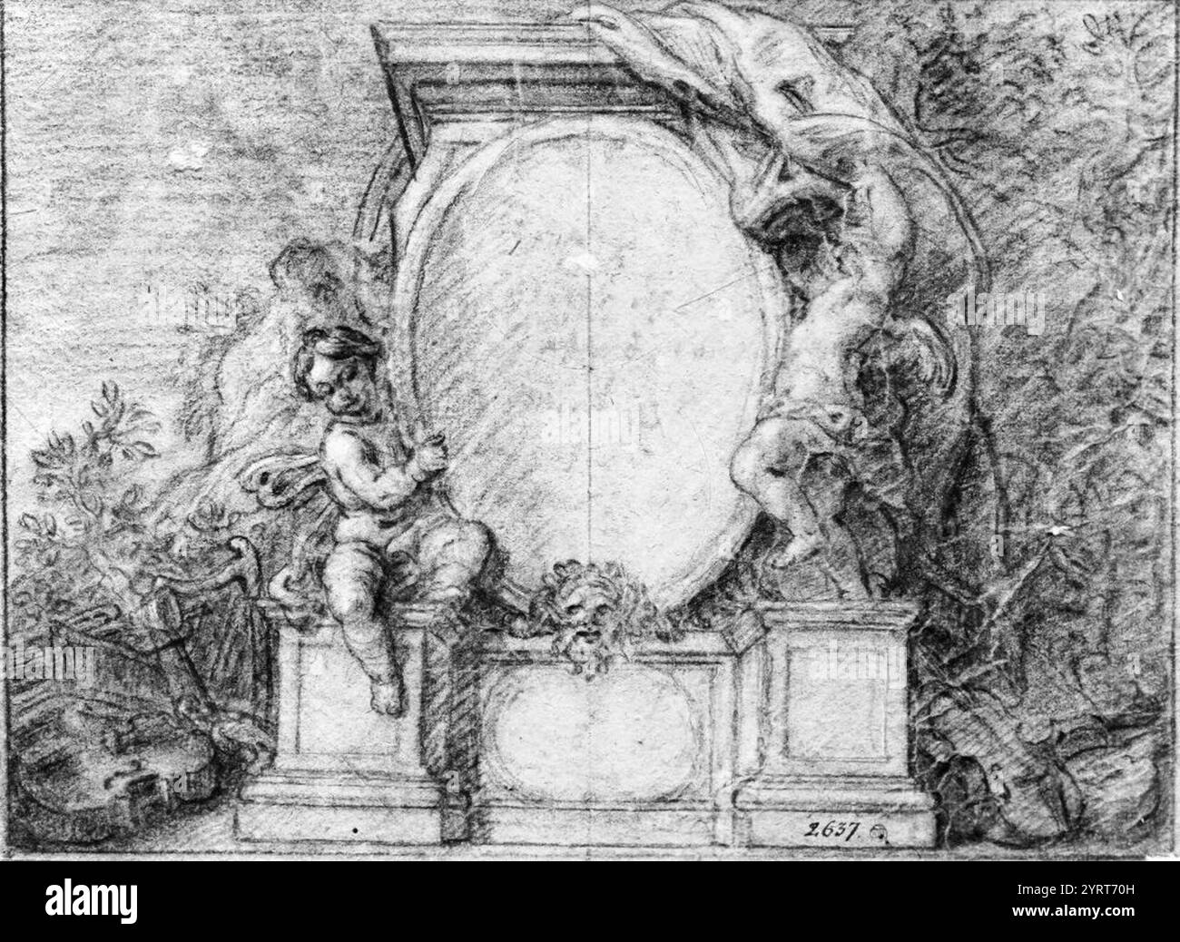 Charles de La Fosse - Putti lyftande slöjan av inskription Stock Photo ...