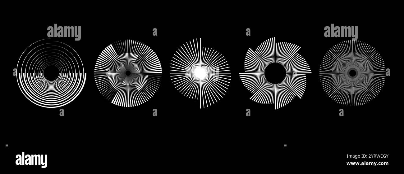 White radial spiral pattern set. Circular spinning speed line form ...