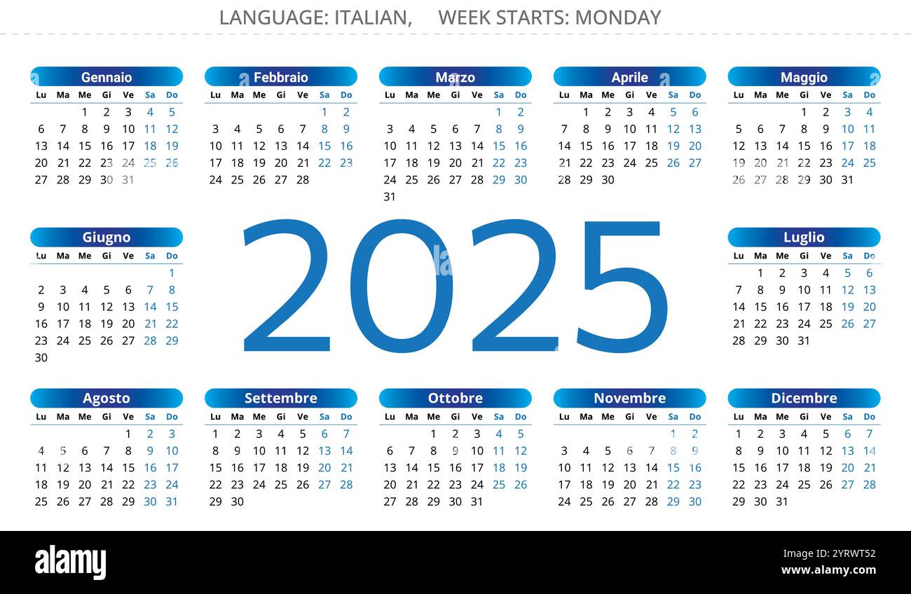 2025 calendar - Italian language. Printable vector illustration for