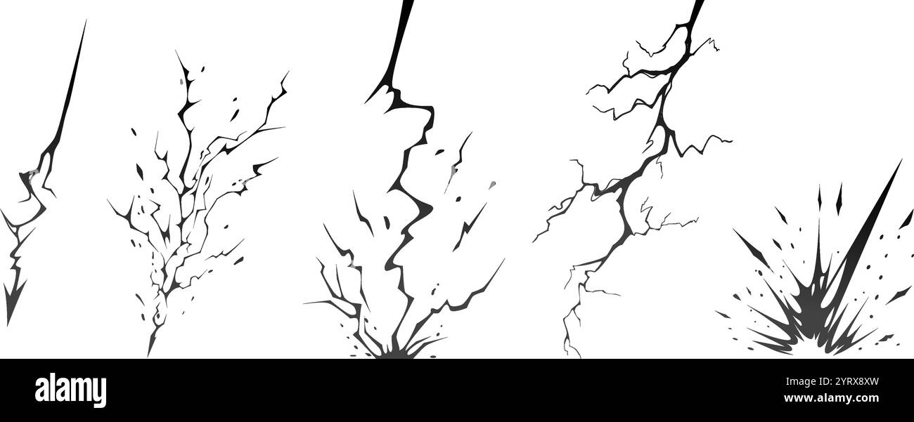 Lightning strike bolt silhouettes sequence vector illustration. Stock Vector
