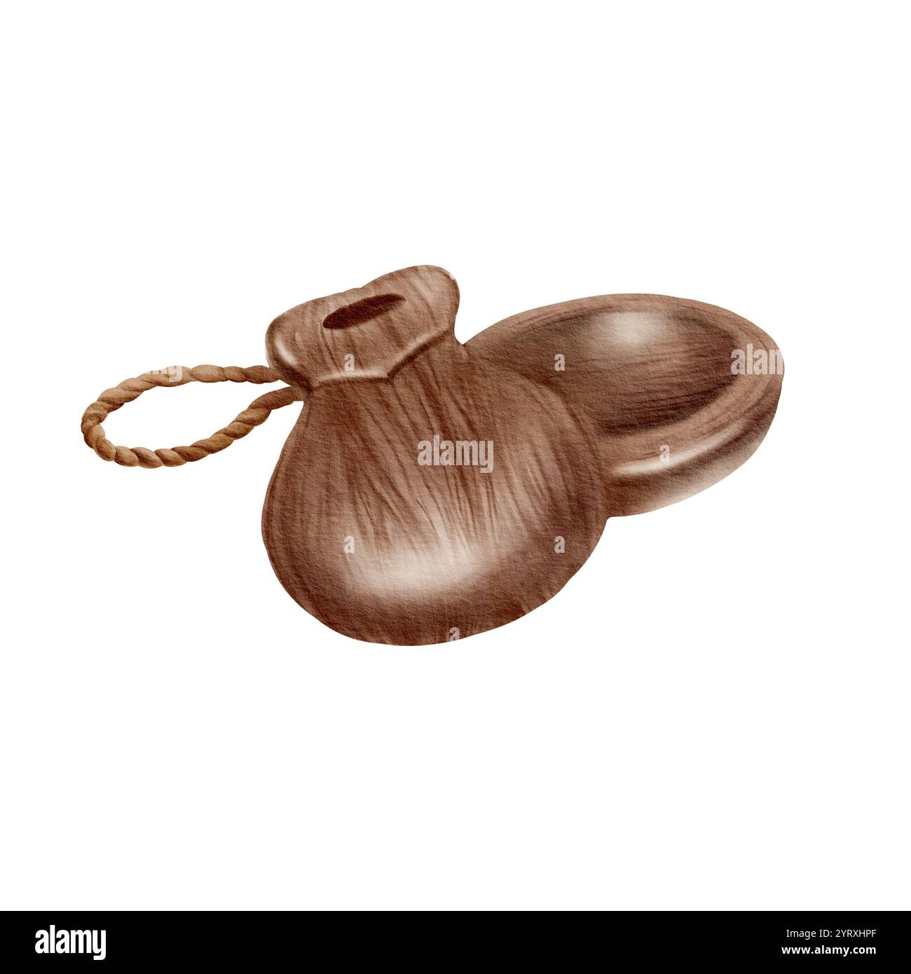 Wooden costonietas on a simple rope,an instrument for tapping the ...