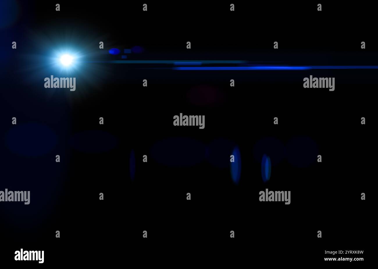 Lens flare, blue glow light effect on black. image of rays light ...