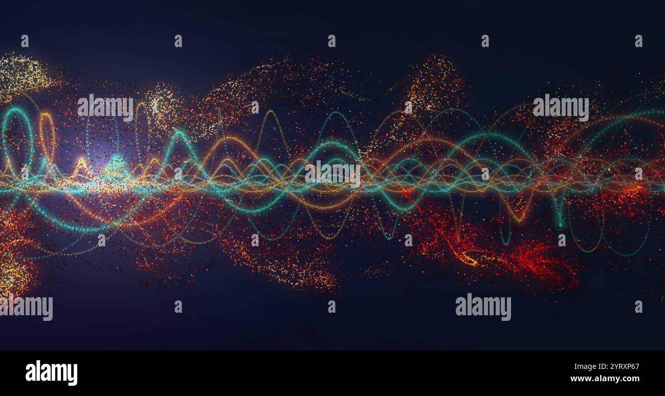 Image of light trails and data processing over black background Stock ...