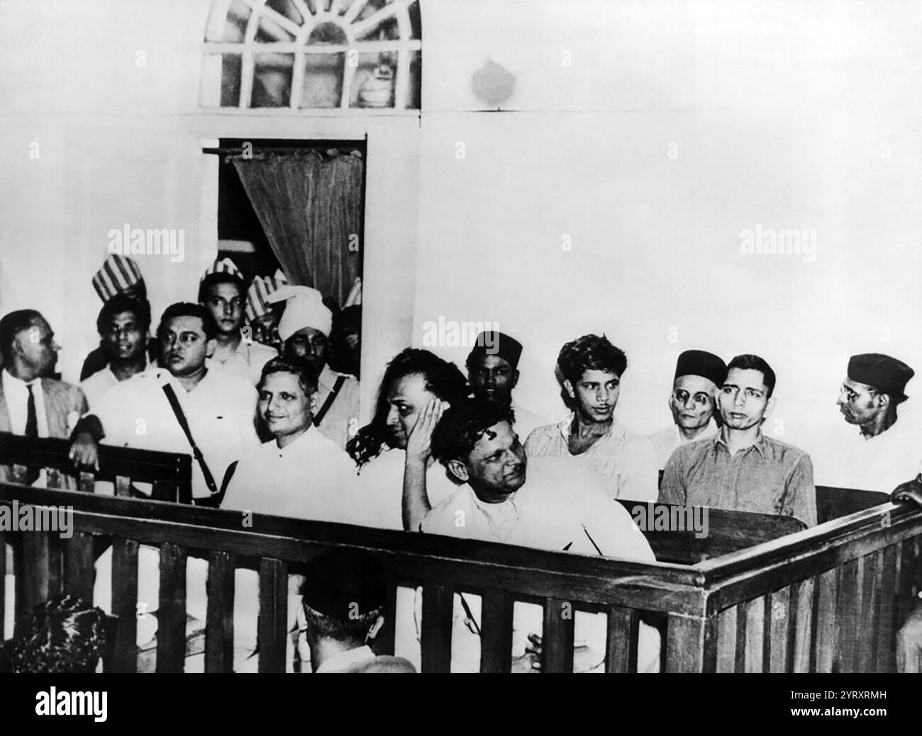 Trial of the assassin and accomplices of Nathuram Godse accused of killing  Mahatma Gandhi who was assassinated on 30 January 1948 at age 78 in the compound of The Birla House (now Gandhi Smriti), a large mansion in central New Delhi. His assassin was Nathuram Godse, from Pune, Maharashtra, a Hindu activist Stock Photo