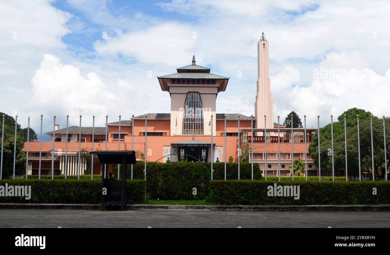 Narayanhiti palace scene of the Nepalese royal family massacre on 1 June 2001 at the Narayanhiti Palace. Nine members of the royal family, including King Birendra and Queen Aishwarya, were killed in a mass shooting during a gathering of the royal family at the palace. A government appointed inquiry team named Crown Prince Dipendra as perpetrator of the massacre. Dipendra slipped into a coma after shooting himself in the head. Dipendra was declared King of Nepal while comatose after murdering his father and brothers. He died in hospital three days after the massacre. Stock Photo