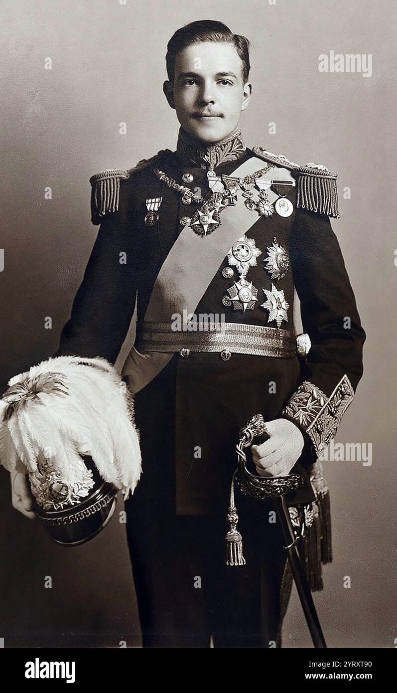 Dom Manuel II (1889 ? 2 July 1932), last King of Portugal, ascending the throne after the assassination of his father, King Carlos I, and his elder brother, Lu?s Filipe, the Prince Royal. Before ascending the throne, he held the title of Duke of Beja. His reign ended with the fall of the monarchy during the 5 October 1910 revolution, and Manuel lived the rest of his life in exile in Twickenham, Middlesex, England. Stock Photo