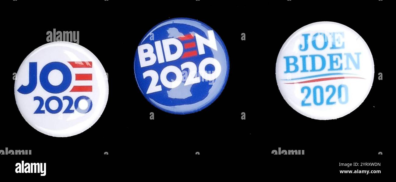 Campaign badges during the 2020 Presidential election showing the Biden-Harris Democratic Party candidature Stock Photo