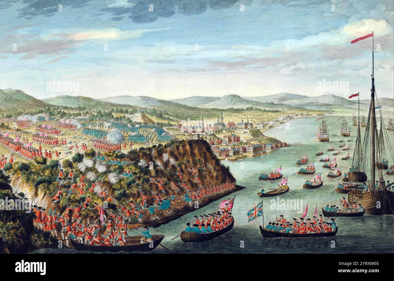 1797 engraving of the taking of Quebec, 13th September 1759.(during the Seven Years' War, known as the French and Indian War), which marked the beginning of an era of British dominance outside Europe. Stock Photo