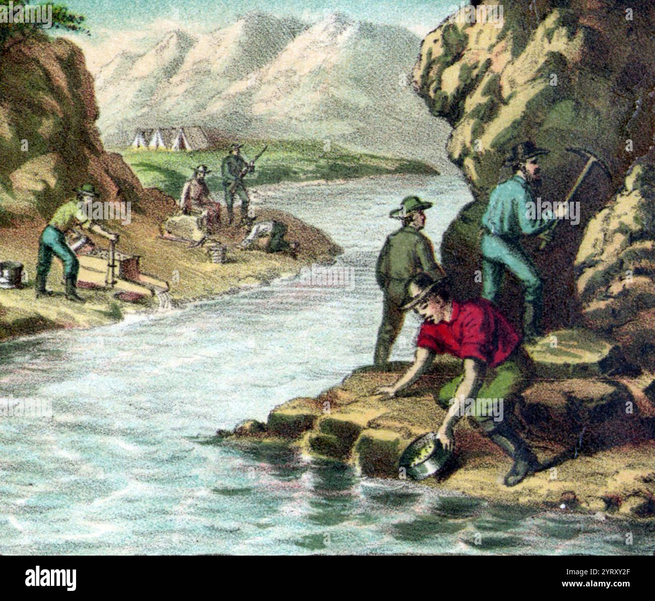 Illustration depicting California Gold Rush of the mid-19th century. Stock Photo