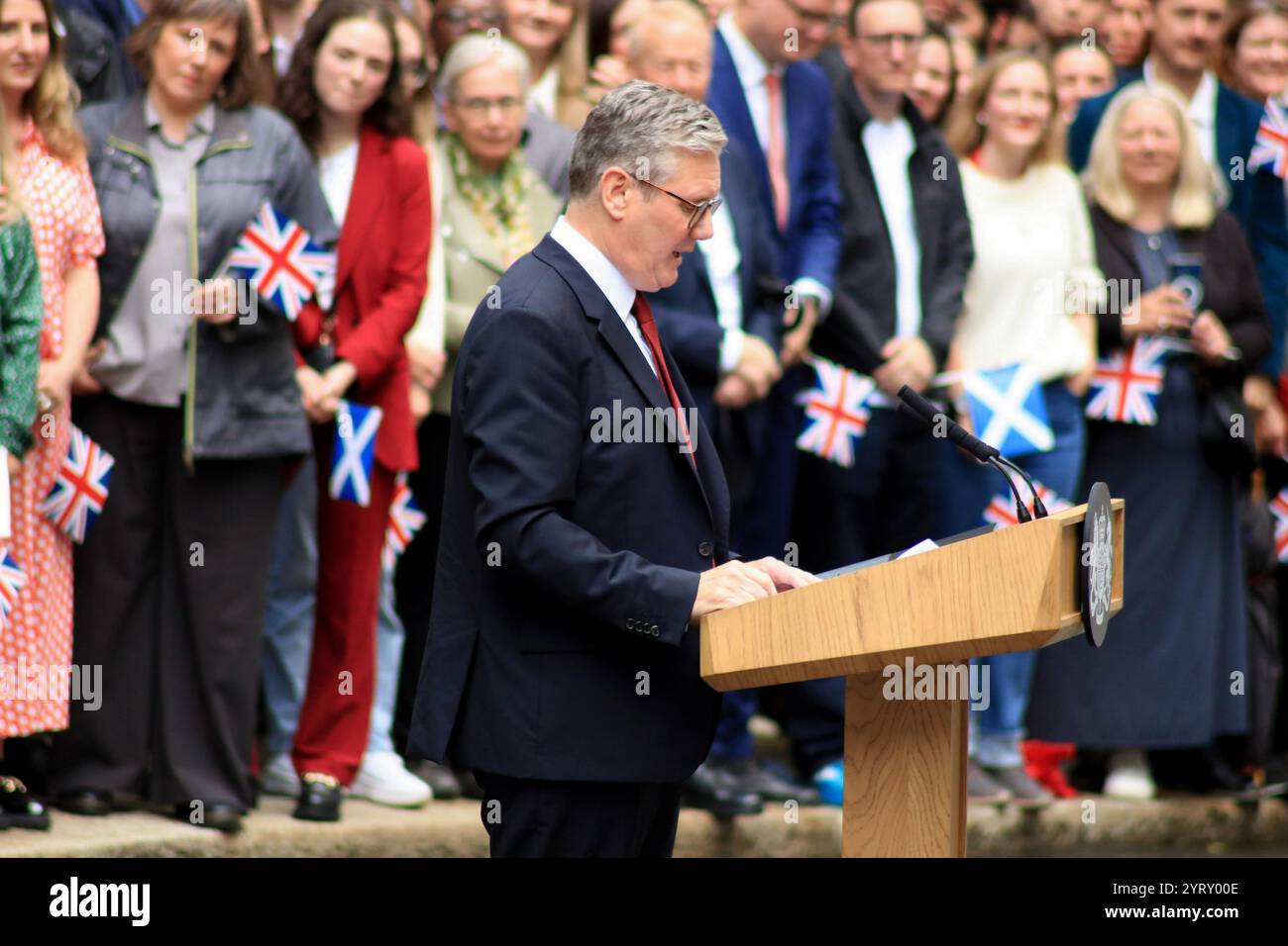Labour Party Leader, Sir Keir Starmer, arrives as Prime Minister at Downing Street, London, following election victory on 5th July 2024. Stock Photo