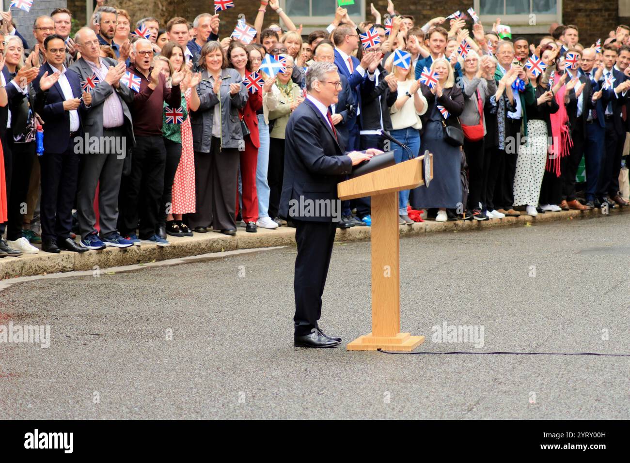 Labour Party Leader, Sir Keir Starmer, arrives as Prime Minister at Downing Street, London, following election victory on 5th July 2024. Stock Photo