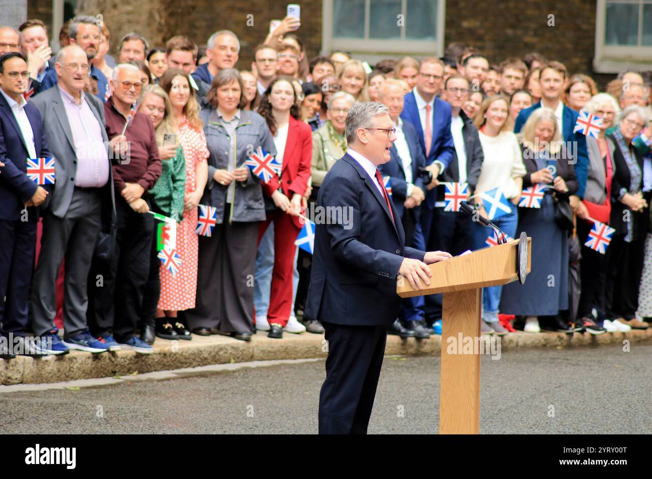 Labour Party Leader, Sir Keir Starmer, arrives as Prime Minister at Downing Street, London, following election victory on 5th July 2024. Stock Photo