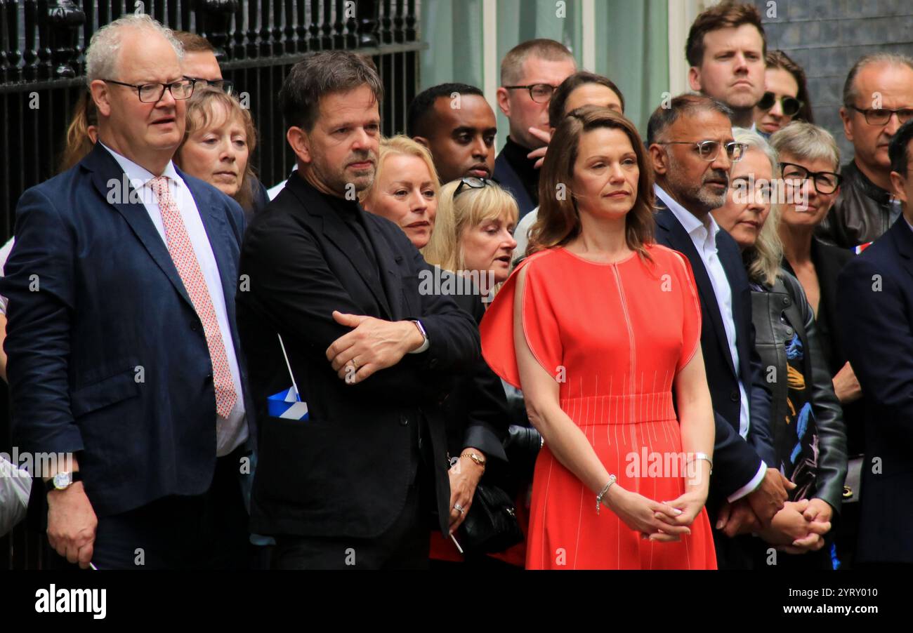 Victoria Starmer listens to her husband Sir Keir Starmer after he became  Prime Minister. Downing Street, London, following election victory on 5th July 2024. Stock Photo