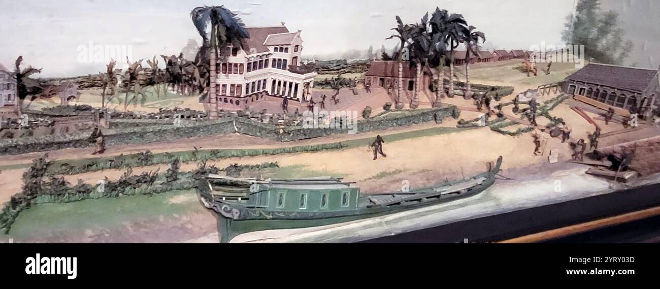 Diorama model depicting a Dutch colonial coffee plantation in Suriname or Dutch Guyana. Circa 1810 Stock Photo