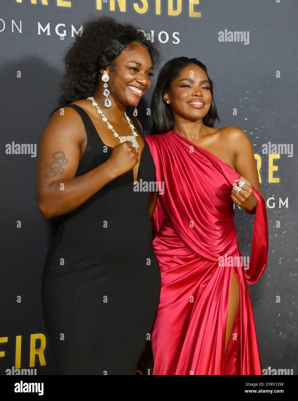 Los Angeles, United States. 04th Dec, 2024. Olympic boxer Claressa Shields (L) and cast member Ryan Destiny attend the premiere of the biographical sports drama 'The Fire Inside' at the Directors Guild Theater in Los Angeles on Wednesday, December 4, 2024. Storyline: The story of Claressa 'T-Rex' Shields, a boxer from Flint, Michigan who trained to become the first woman in her country's history to win an Olympic gold medal in the sport. Photo by Jim Ruymen/UPI Credit: UPI/Alamy Live News Stock Photo