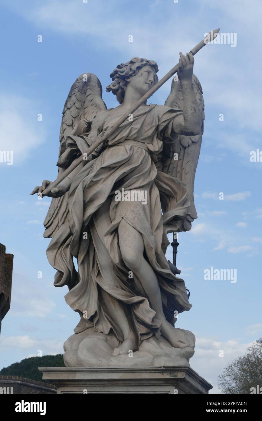 Sculpture of an angel on the Ponte Sant'angelo, once the Aelian Bridge or Pons Aelius, meaning the Bridge of Hadrian, is a Roman bridge in Rome, Italy Stock Photo
