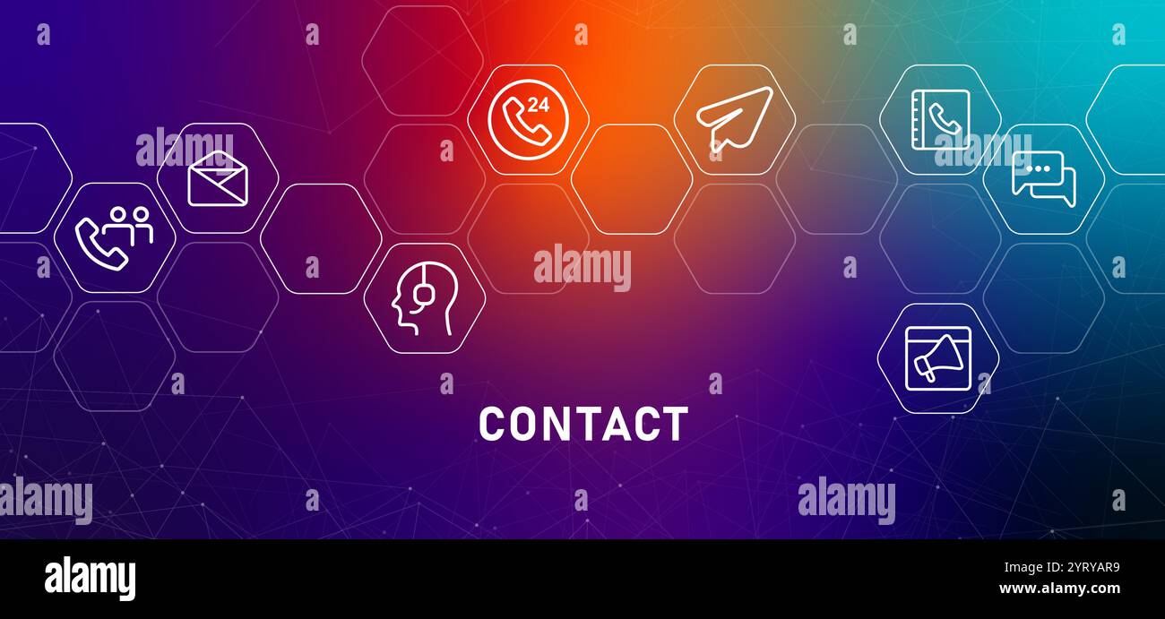 Contact us web header gradient style communication operator customer service work assistance support help call icons set collection Stock Vector