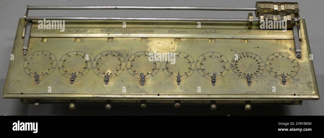 A Pascaline Calculating machine of 1652. Pascal's calculator (also ...