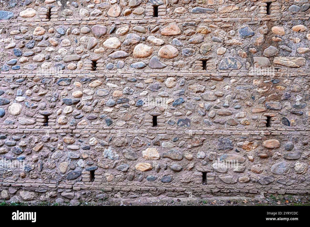 Medieval fortified stone wall of the Alhambra castle and fortress Stock ...