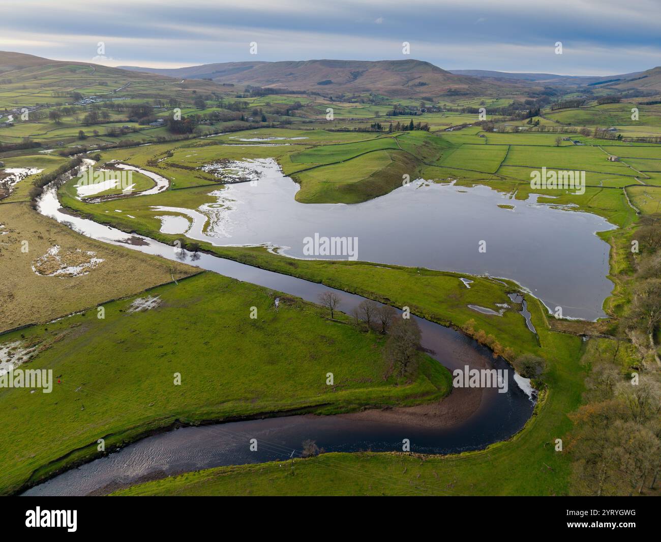Flooded farmland alongside the River Ure between Hawes and Hardrow ...