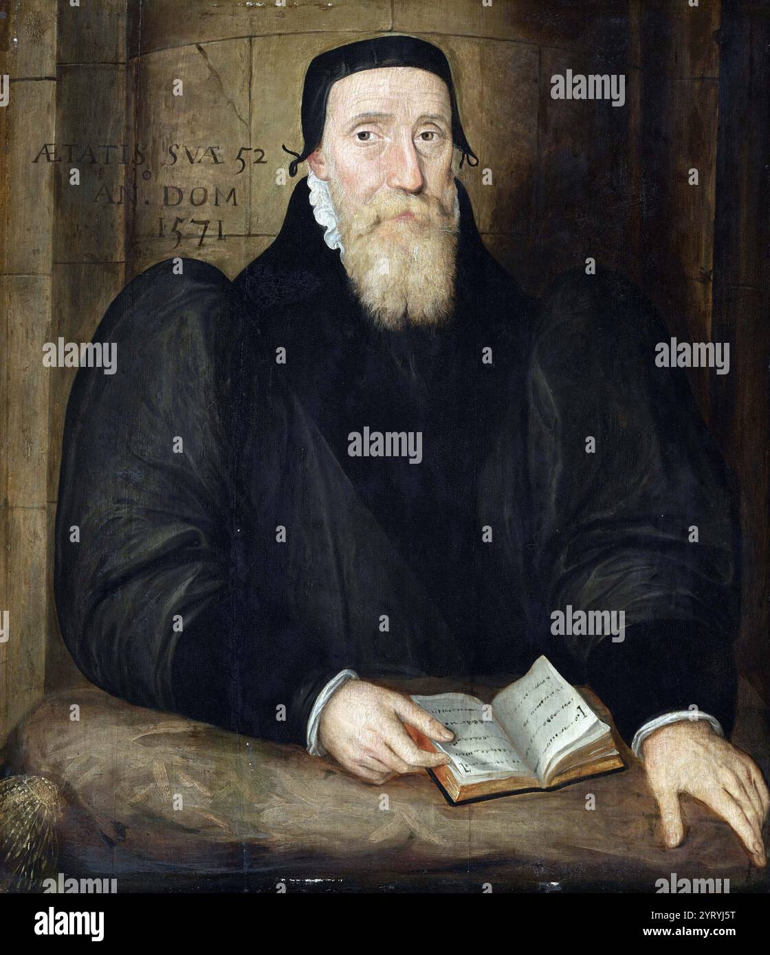 Portrait of Edwin Sandys, Bishop of London and later Archbishop of York (1519-1588). Edwin Sandys (1519 ? 1588) was Anglican Bishop of Worcester (1559?1570); London (1570?1576) and Archbishop of York (1576?1588). Archbishop Sandys was concerned that true religion and sound learning would forever flourish in the land. Stock Photo