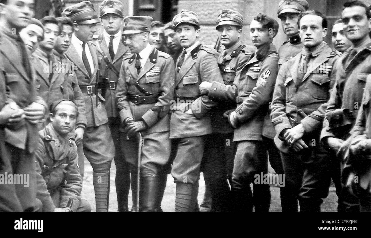 Gabriele D'Annunzio (in the middle with the stick) with some legionaries (components of the Arditi's department of the Italian Royal Army) in Fiume in 1919. Stock Photo