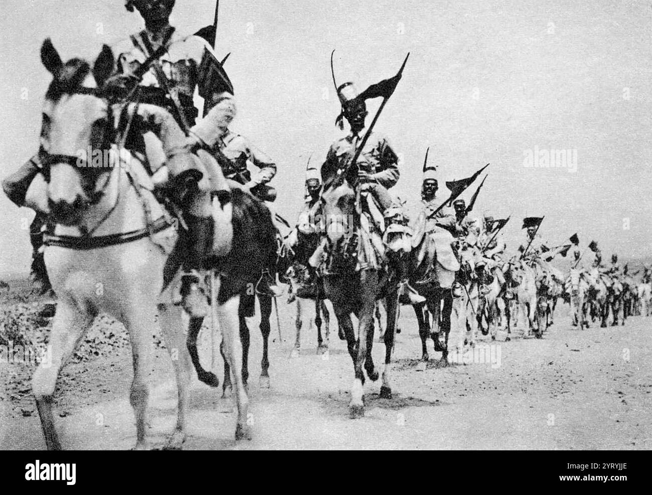 Italian colonial troops advance on Addis Ababa, Ethiopia. The March of the Iron Will (Italian: marcia della ferrea volont?) was an Italian Fascist propaganda event staged from 26 April to 5 May 1936, during the final days of the Second Italo-Ethiopian War. Its goal was to capture the Ethiopian capital, Addis Ababa, in a show of force. Stock Photo