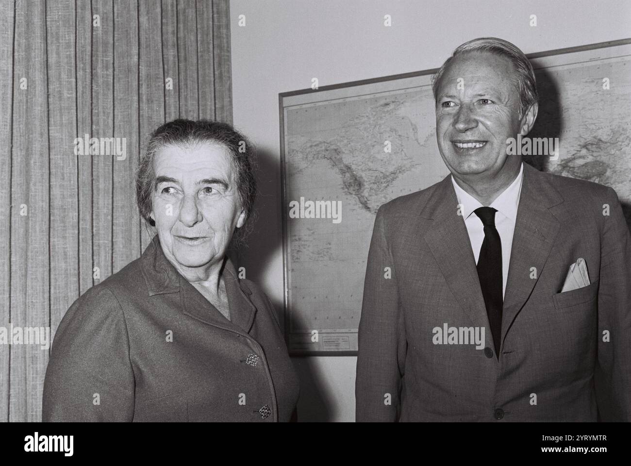 British Prime Minister Edward Heath with Israeli Premier Golda Meir in London. 1970 Stock Photo