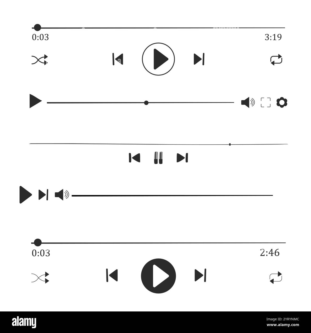 Music or video play interface bar icon, voice record display. Podcast playlist, play button. Song simple equalizer, record. Vector illustration Stock Vector