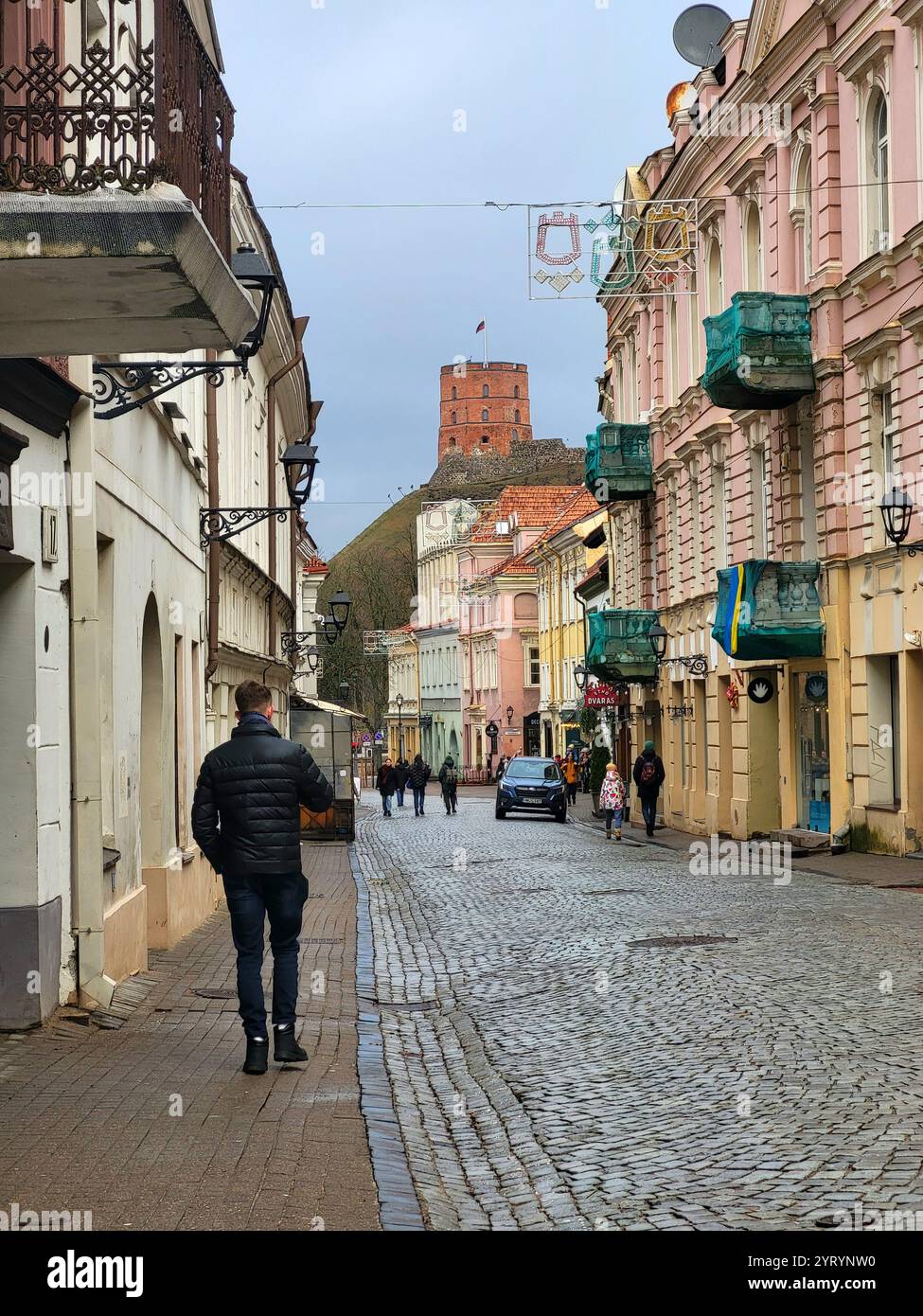 Charming European Street with Historic Architecture and Vibrant Colorful Facades - Smartphone Captured Stock Image