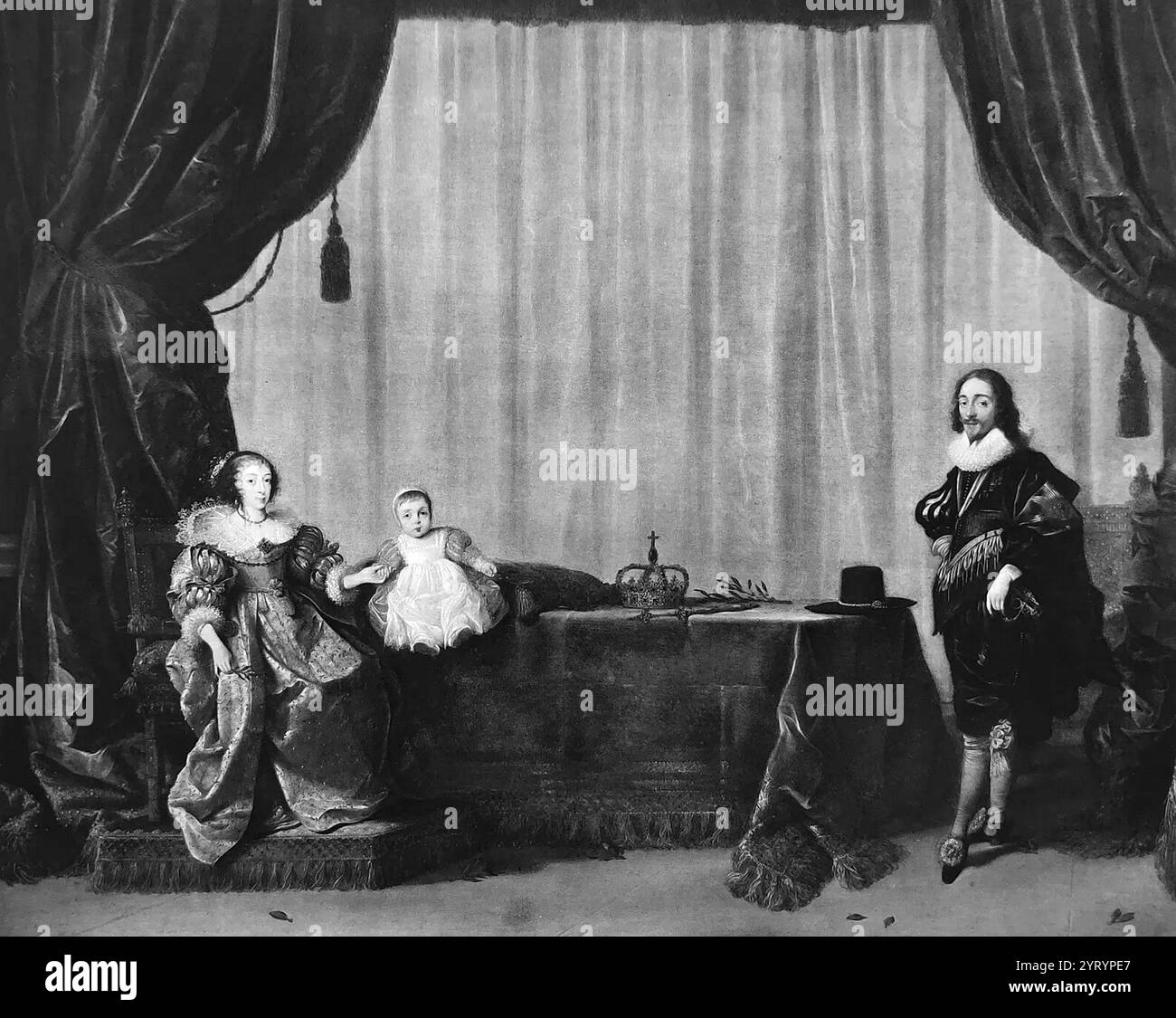 Lithograph Henriette Maria of France wife of Charles I King of England. Stock Photo