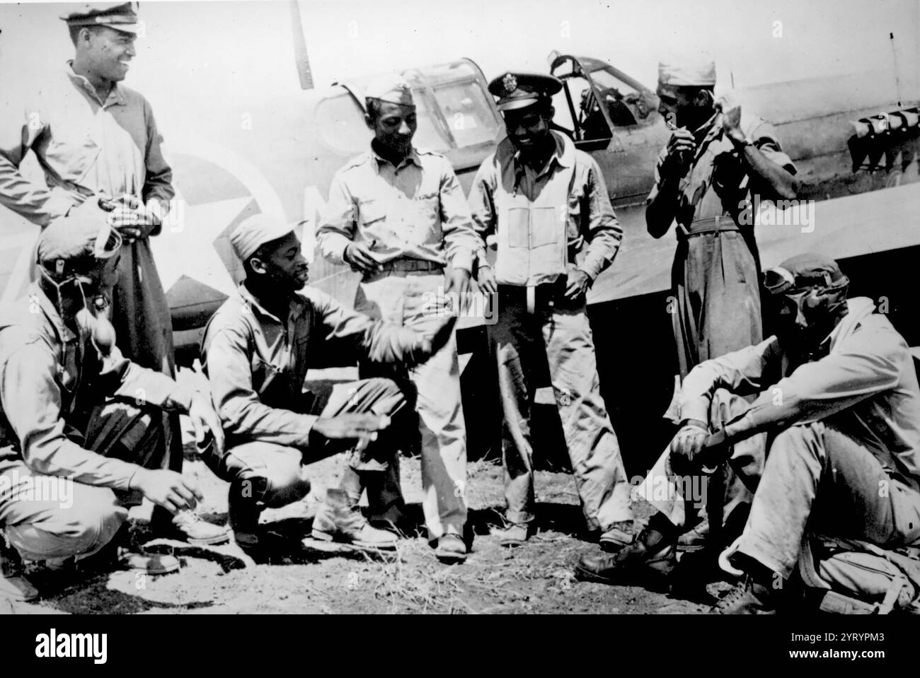 World War Two African-American Pilots of a U.S. Army Air Forces fighter squadron. 1945 Stock Photo